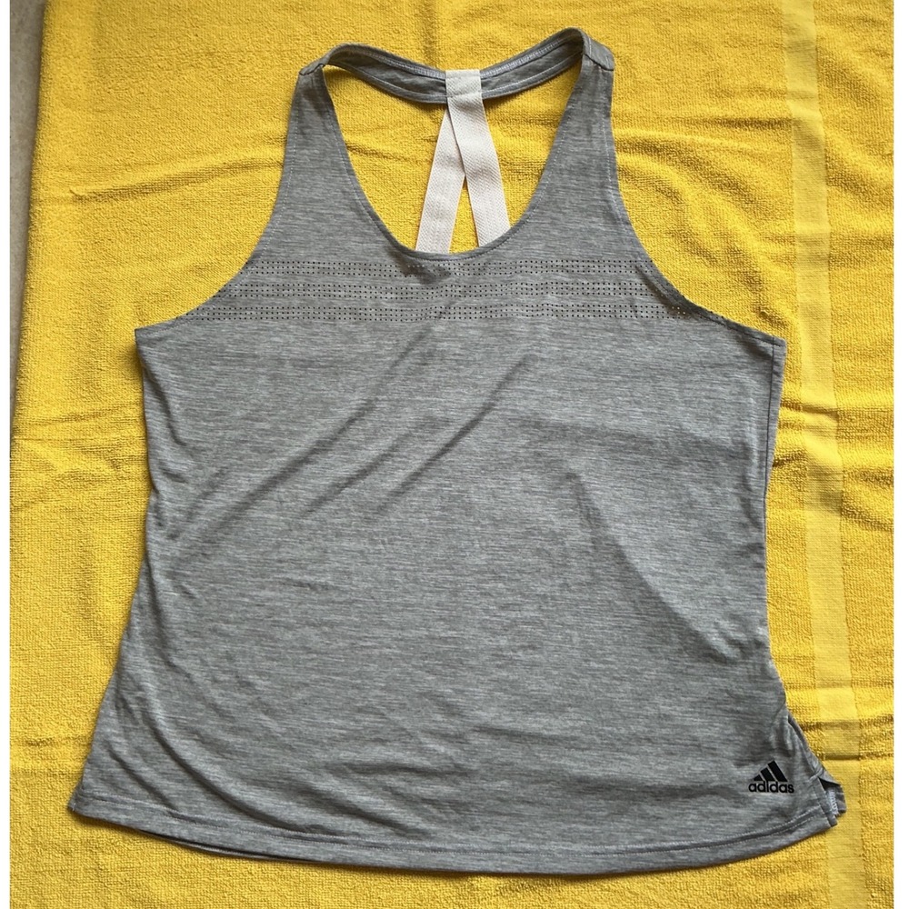 Adidas Training Tank Top Womens XL Grey Excellent Perforated T-Back Athletic